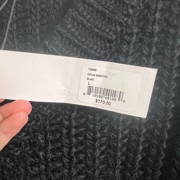 LBLC The Label Katja Black Chunky Knit V-Neck Pullover Sweater Size L NWT - Picture 6 of 7